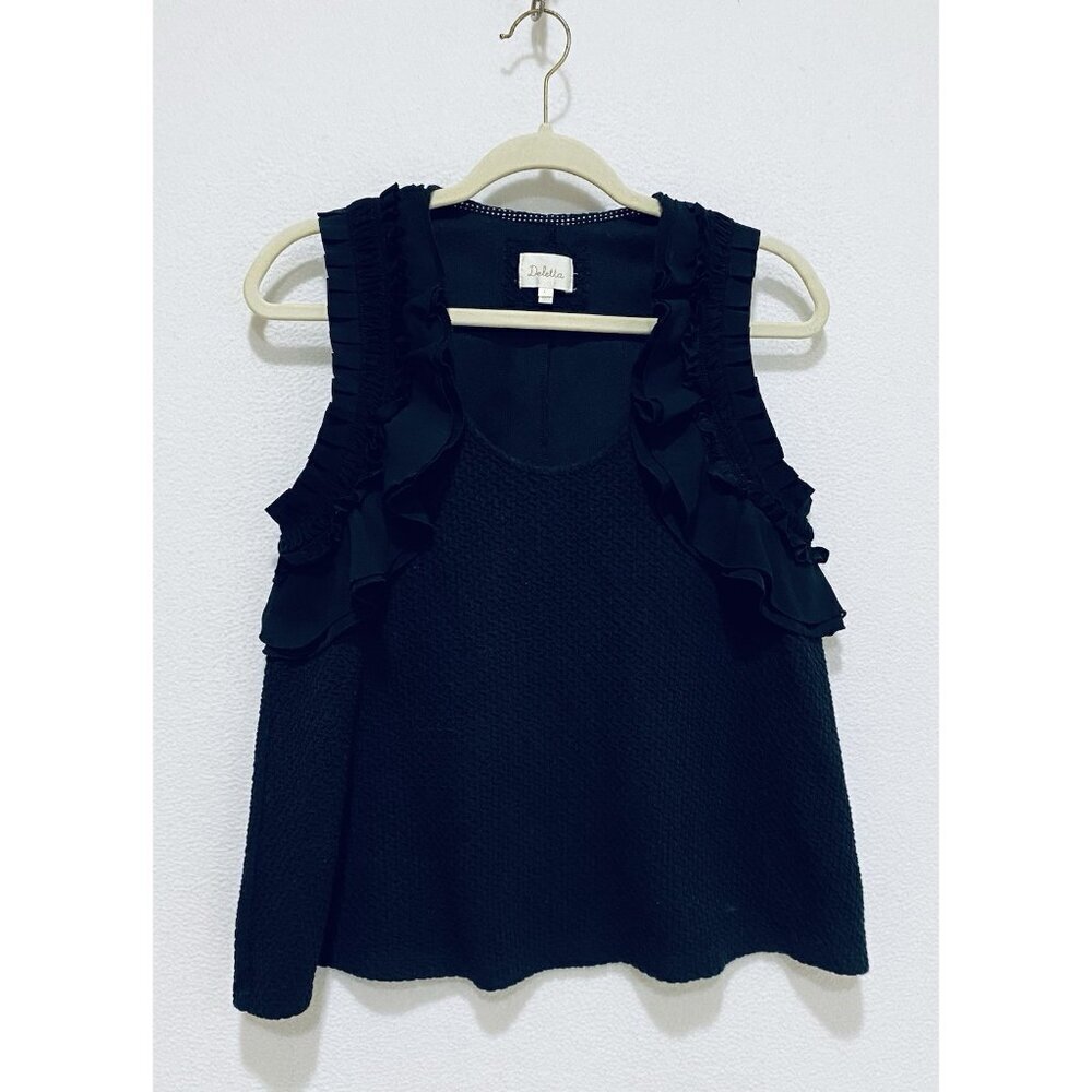 Deletta Anthropologie Top Womens Large Black Clemente Ruffle Textured Delicate